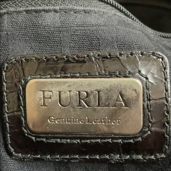 Furla black croc embossed leather shoulder bag - Picture 5 of 7